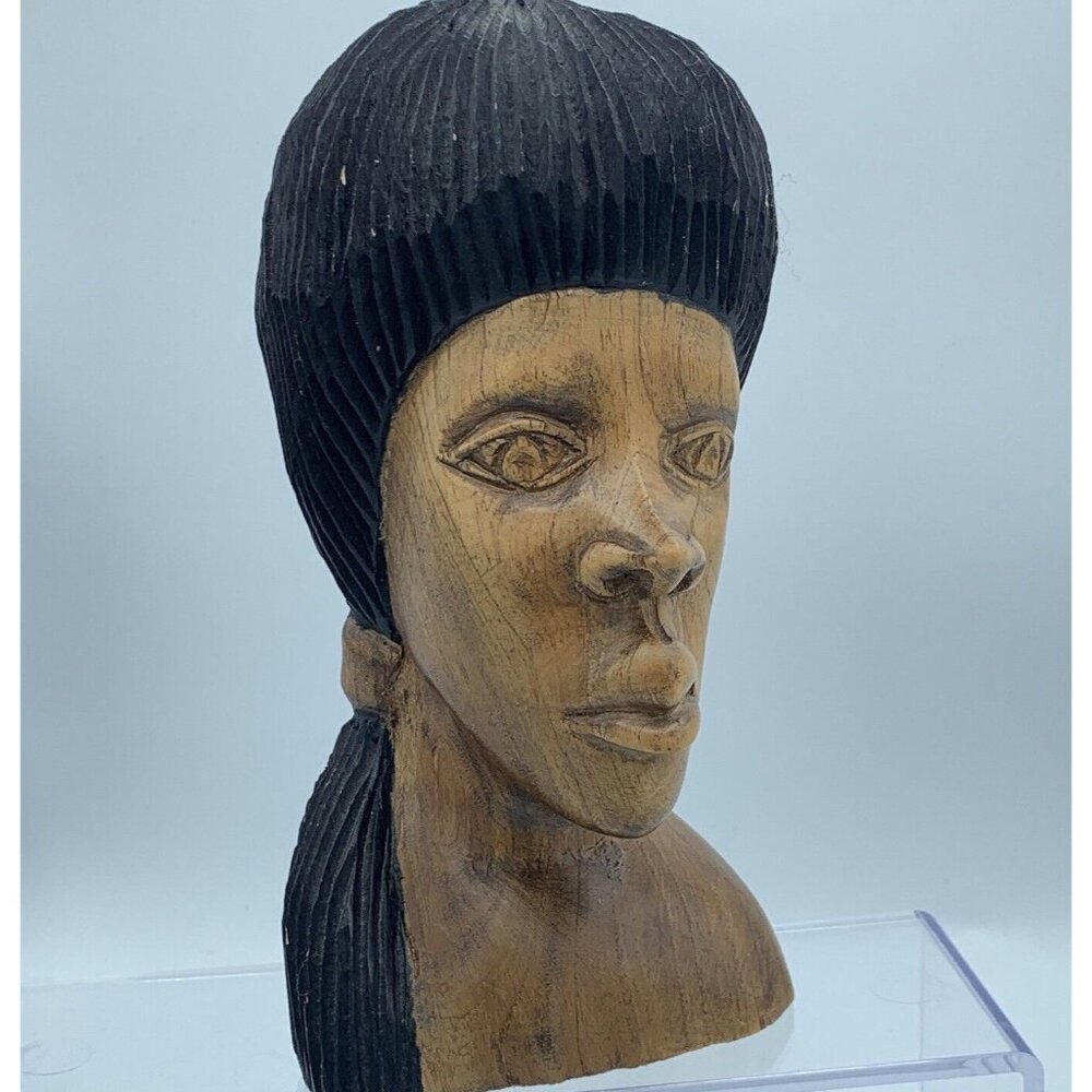 Vintage Hand-Carved Wooden Bust Sculpture - Signed “Putty Man”